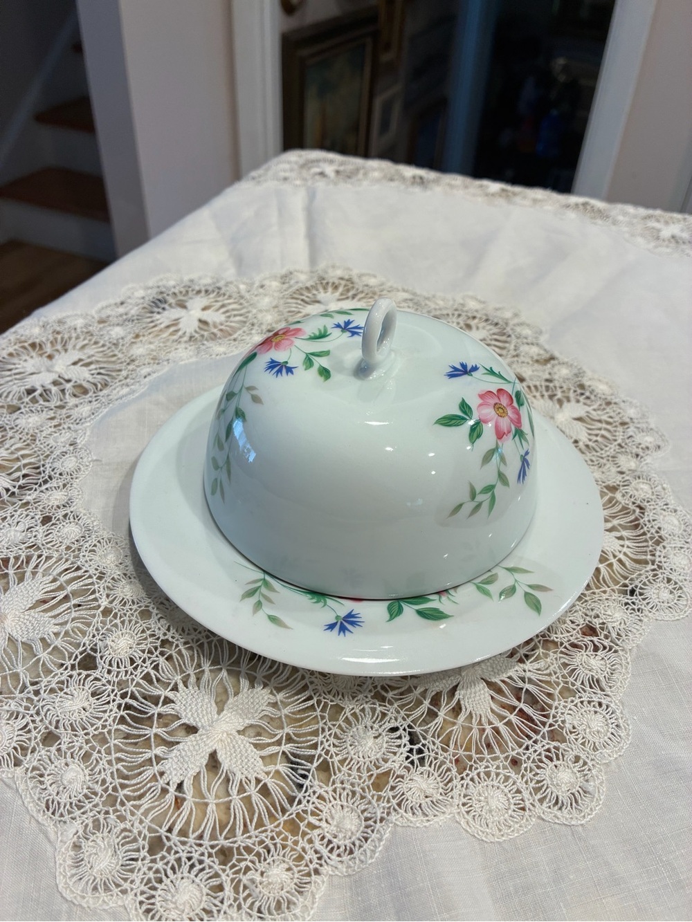 LIMOGES FRANCE FLORAL BUTTER
DISH + LID